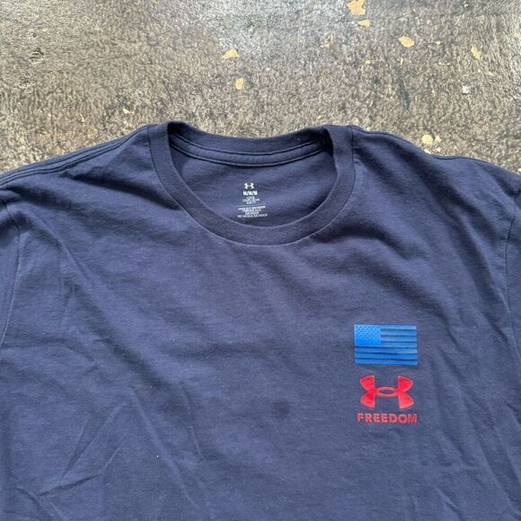 Under Armour Blue Freedom T-Shirt Short Sleeve Loose Fit Men’s Size Medium - Picture 11 of 13